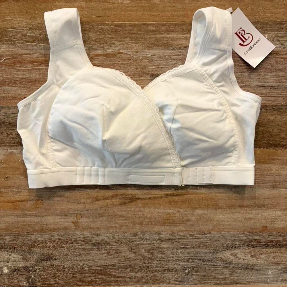 EaseBlooming Front Close Bra White Size 2XL Wire Free Lined Cotton Blend